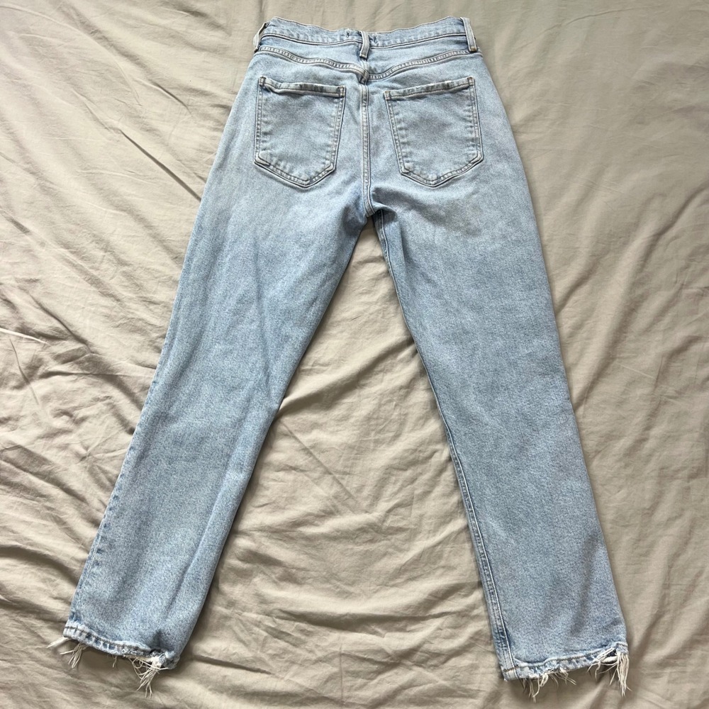AGOLDE Riley Crop Jeans Womens Size 26x26 Light Wash Distressed Button Fly Raw